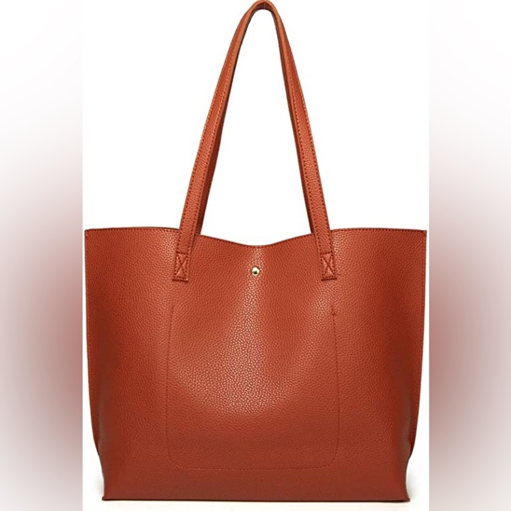 BRICK RED SOFT FAUX LEATHER TOTE SHOULDER BAG - Picture 2 of 5